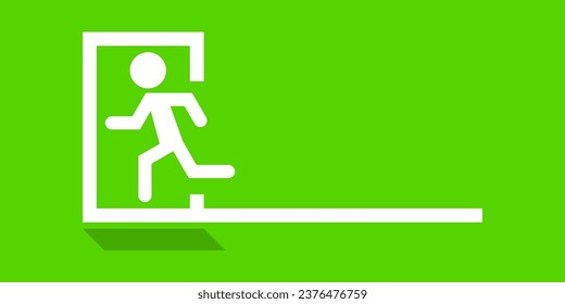 Icono de salida de emergencia de escape blanco en el diseño de vector plano de fondo verde