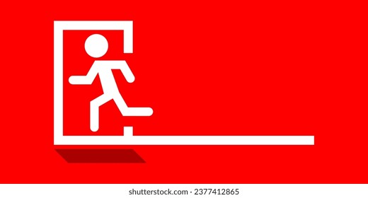 Icono de salida de emergencia de escape blanco en el diseño de vector plano de fondo rojo