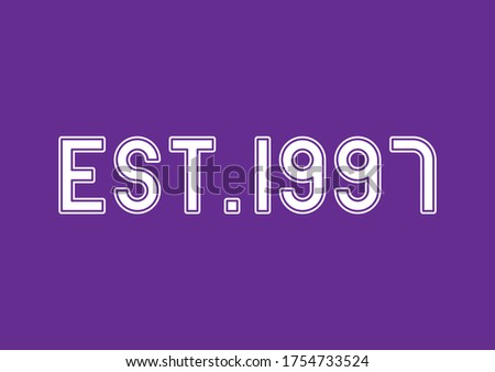White established in year 1997 text on violet background.