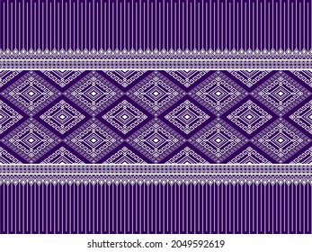 White Ethnic or Tribe Seamless Pattern on Purple Background in Symmetry Rhombus Geometric Bohemian Style for Clothing or Apparel,Embroidery,Fabric,Package Design