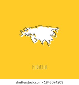 Mapa del continente de la Eurasia Blanca con contorno negro sobre fondo amarillo. Concepto simple de plantilla de territorio geográfico. Ilustración vectorial fácil de editar y personalizar. EPS10