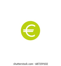 White euro sign in green bubble. Flat point icon. Isolated on white. Economy, finance, money symbol. Paying pictogram. Vector illustration.