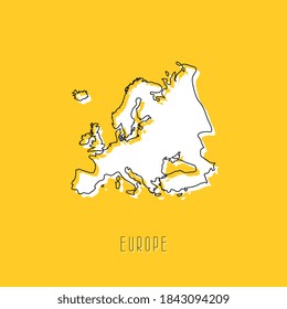 White Europe continent map with black outline on yellow background. Simple geographic territory template concept. Vector illustration easy to edit and customize. EPS10