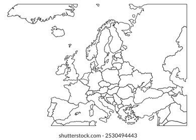 Mapa de Europa branca com países outline.Europe mapa para apresentações, cartazes, infographics.world mapa outline, ilustração de doodle linear.esboço para coloração