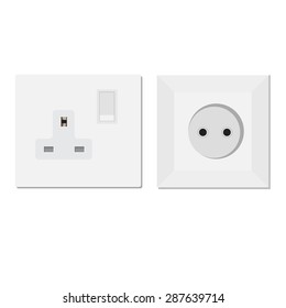 White european and uk socket vector illustration. Electric socket. Electricity symbols