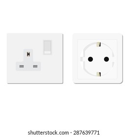 White european and uk socket vector illustration. Electric socket. Electricity symbols