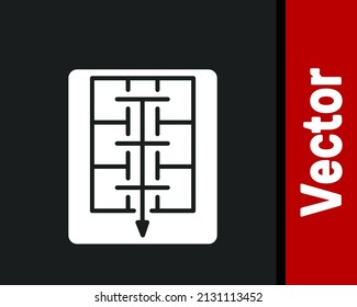 White Evacuation plan icon isolated on black background. Fire escape plan.  Vector