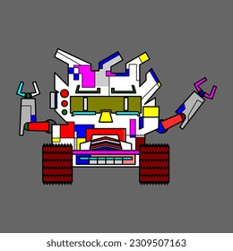 White excavator robot character illustration. Available for game avatar, sticker media social, comic, costume T-shirt printing, or colouring book and child event.