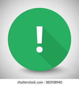 White Exclamation Mark icon with long shadow on green circle