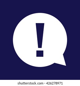 White exclamation mark icon vector. Blue background