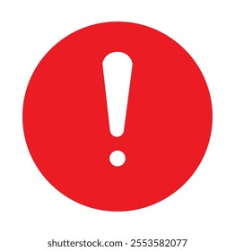 white exclamation mark on red circle isolated on white background.