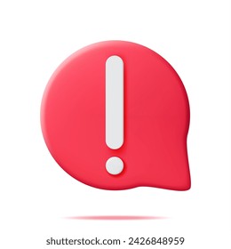 White Exclamation Mark in Red Round Pin Isolated. Attention Chat Speech Bubble Icon. Alert and Alarm Symbol. Social Media Network Notification Reminder. Vector Illustration