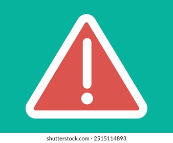 White exclamation mark in a red triangle with white border. Red triangle warning of danger. Flat design vector
