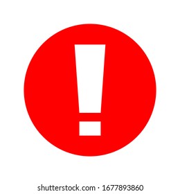 white exclamation mark sign on red circle symbol isolated on white background. vector illustration