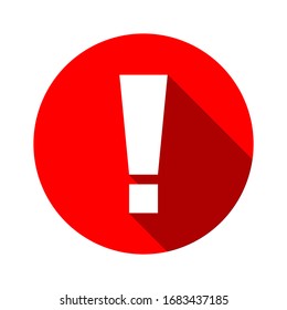 signo de exclamación blanca sobre el símbolo de círculo rojo aislado sobre fondo blanco. ilustración vectorial