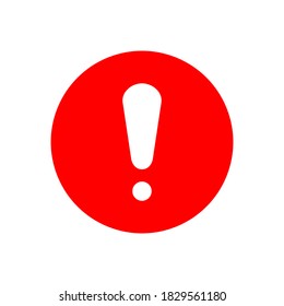 white exclamation mark sign on red circle symbol isolated on white background. vector illustration
