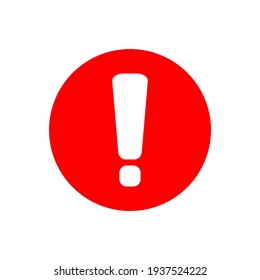 white exclamation mark sign on red circle isolated on white background. vector illustration