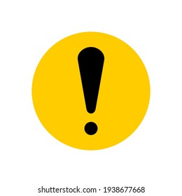 white exclamation mark sign on yellow circle plate isolated on white background. vector illustration