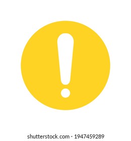 white exclamation mark sign on yellow circle isolated on white background. vector illustration