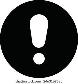 white exclamation mark sign on black circle isolated on white background. vector illustration