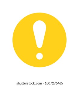 white exclamation mark symbol on yellow circle plate. attention icon isolated on white background. vector illustration