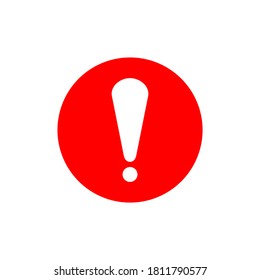 white exclamation mark symbol on red circle plate. attention icon isolated on white background. vector illustration