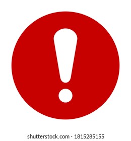 símbolo del signo de exclamación blanco en la placa de círculo rojo. icono de atención aislado en fondo blanco. ilustración vectorial