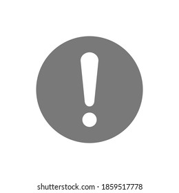white exclamation mark symbol on grey circle sign. caution icon isolated on white background. vector illustration