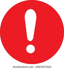 símbolo de signo de exclamación blanco en círculo rojo. icono de precaución aislado sobre fondo blanco. Ilustración vectorial