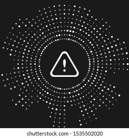 White Exclamation mark in triangle icon isolated on grey background. Hazard warning sign, careful, attention, danger warning important sign. Abstract circle random dots. Vector Illustration