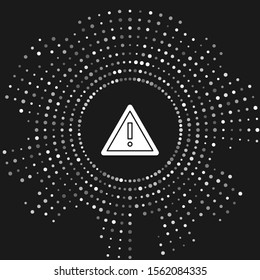 White Exclamation mark in triangle icon isolated on grey background. Hazard warning sign, careful, attention, danger warning important sign. Abstract circle random dots. Vector Illustration