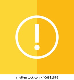 White exclamation mark vector sign. Yellow background