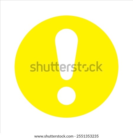 White exclamation mark with yellow round shape icon vector illustration design on white background.