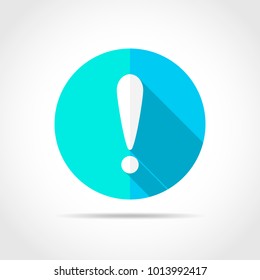 White exclamation point in flat design with long shadow. Vector illustration. Simple exclamation point on blue round button.