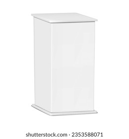 White exhibition plinth realistic vector mock-up. Blank trade show pedestal podium display stand mockup