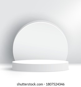 White exhibition stand. Podium. Stage for awards ceremony. Pedestal. Scene. Vector illustration.