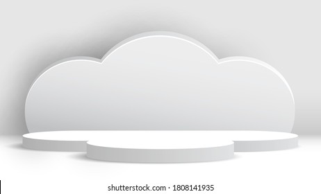 White exhibition stand. Podium. Stage for awards ceremony. Blank pedestal. Scene. Vector illustration.