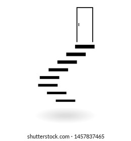 White exit door with staircase isolated on white background, vector illustration.