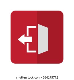 White Exit flat icon on red rounded square on white