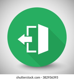 White Exit icon with long shadow on green circle