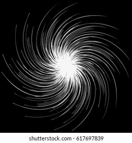 White explosion of firework, fireworks, with rays twisted in a spiral isolated on black background