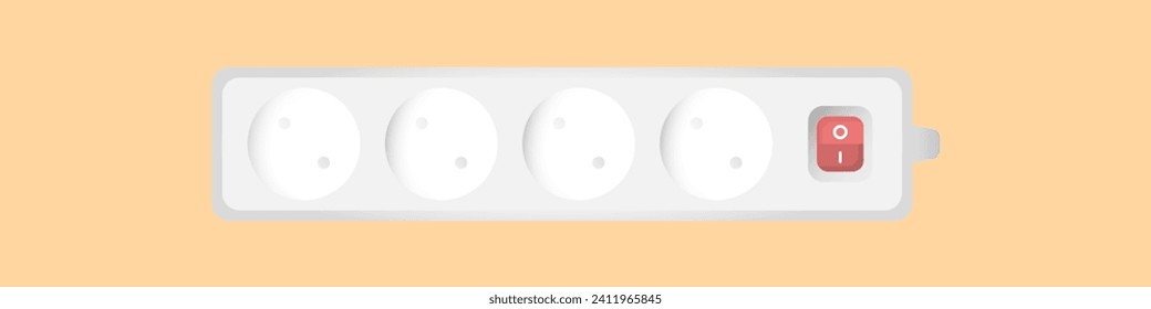 Weißes Verlängerungskabel, Vektorsymbol. Realistisches Verlängerungskabel-Symbol. Multi-Sockel-Adapter. Energie im Haus Vektorsymbol.