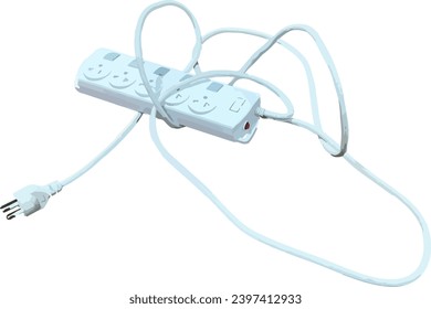White Extension plug and messy wire.