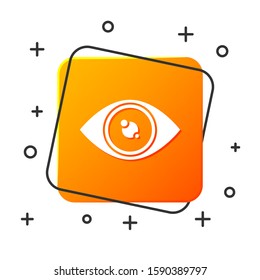 White Eye icon isolated on white background. Orange square button. Vector Illustration