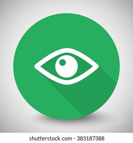 White Eye icon with long shadow on green circle