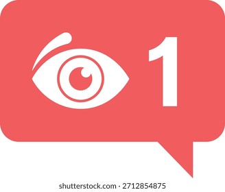 White eye icon and number 1 in a coral speech bubble number one notification