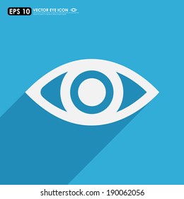 White eye icon on blue background