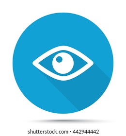 White Eye icon on blue button isolated on white
