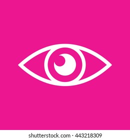 White eye icon vector. Pink background