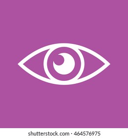 White eye icon vector. Purple background